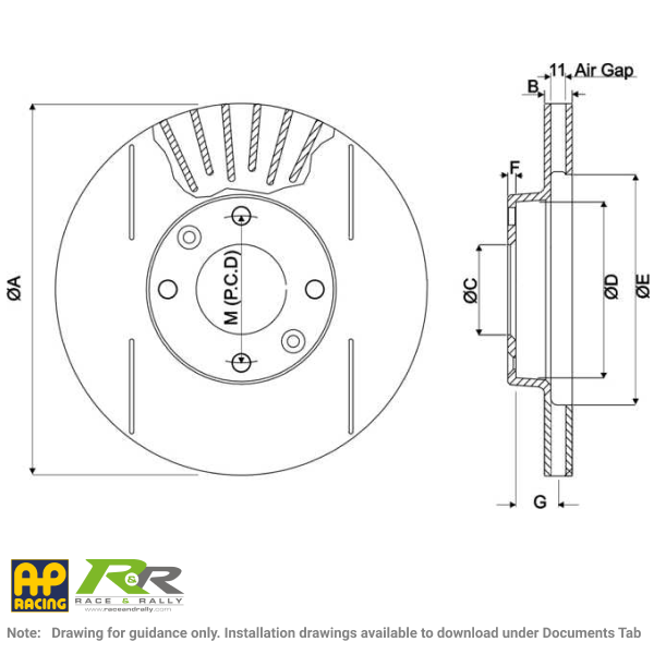 Ventilated Integral Mounted Bell Discs Dimensions