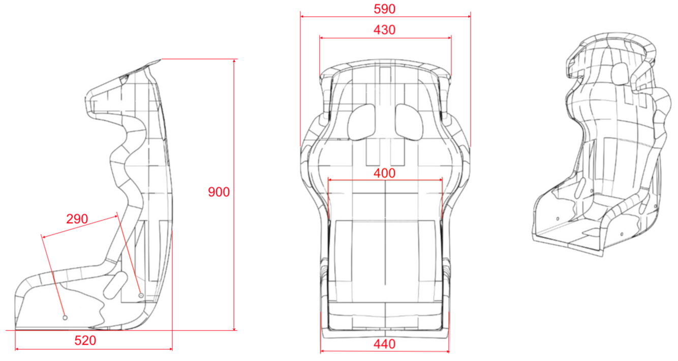 Atech Racing Carbon RS7 Race Seat Dimension