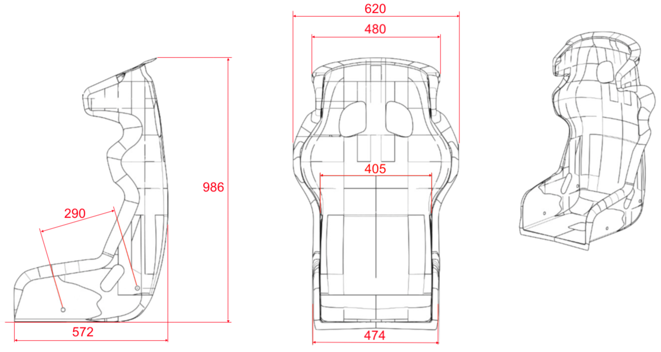 Atech Racing Carbon RS8 Race Seat Dimension