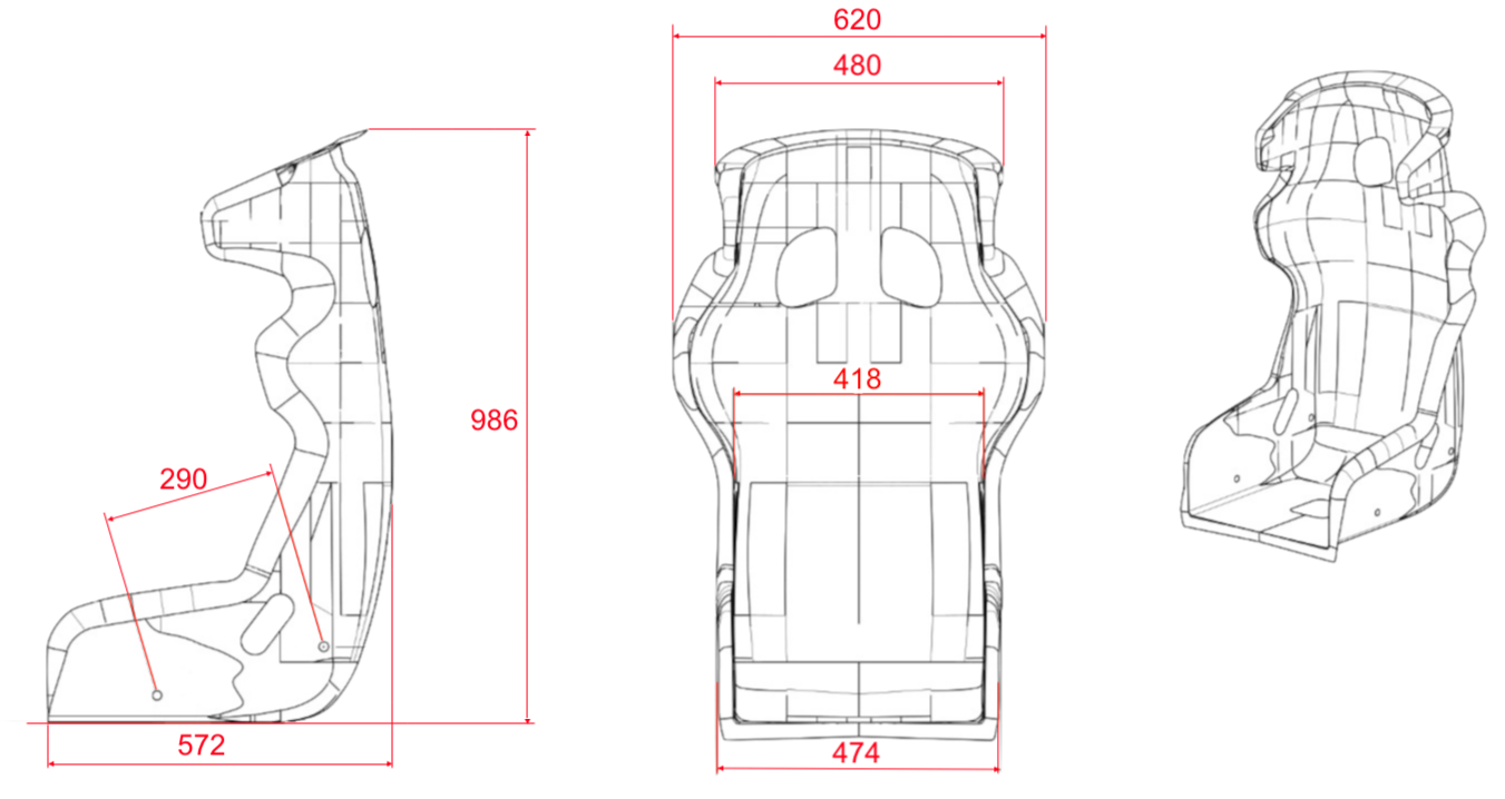 Atech Racing Carbon RS Race Seat Dimension